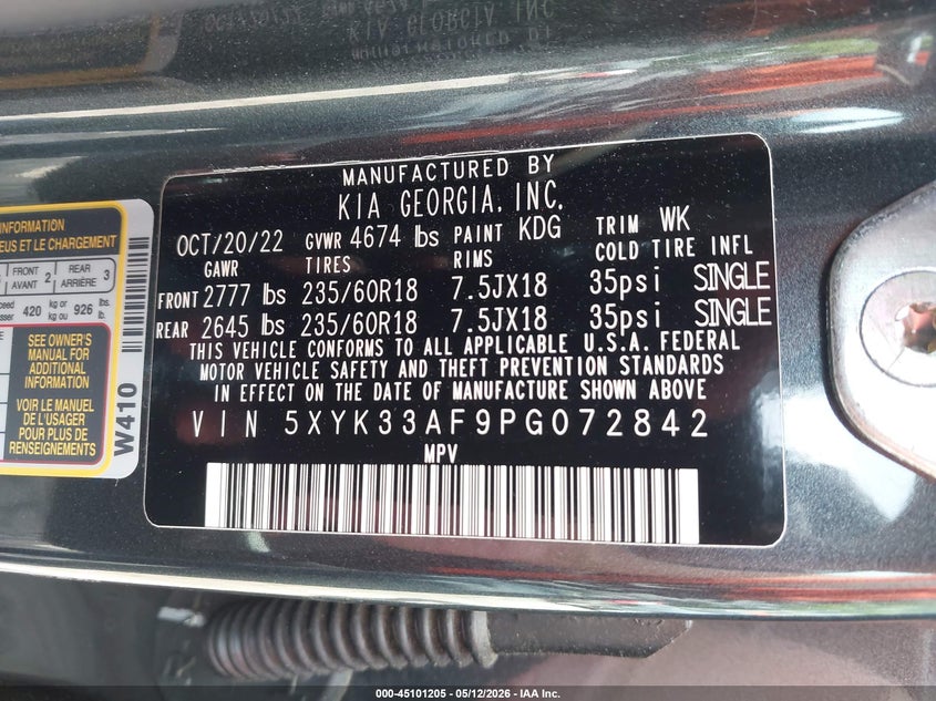 2023 Kia Sportage VIN 5XYK33AF9PG072842 IAAI salvage auction — FRONT END, Salvage (Georgia), sold $7,300 on 2026-07-10 (photo 9)