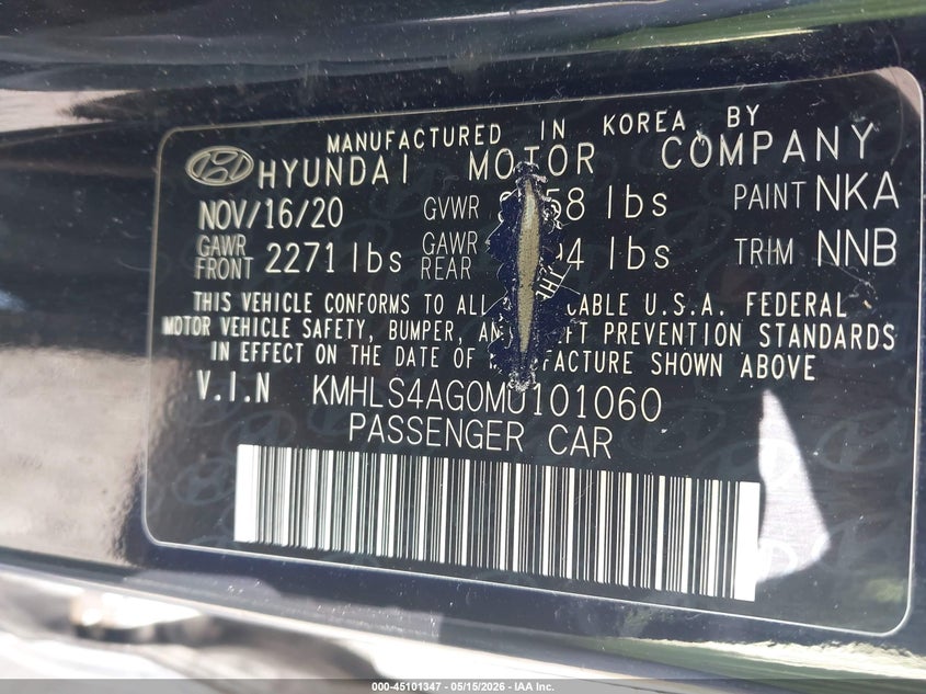 2021 Hyundai Elantra VIN KMHLS4AG0MU101060 IAAI salvage auction — FRONT & REAR, Salvage (Michigan), sold $2,375 on 2026-08-01 (photo 9)