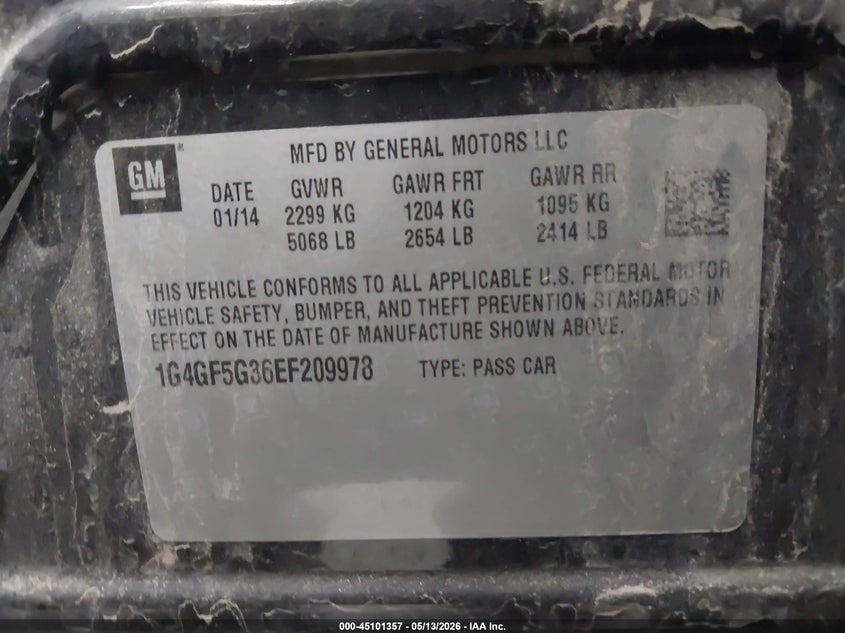 2014 Buick Lacrosse VIN 1G4GF5G36EF209978 IAAI salvage auction — RIGHT FRONT, Salvage (Minnesota), sold $1,350 on 2026-07-09 (photo 9)