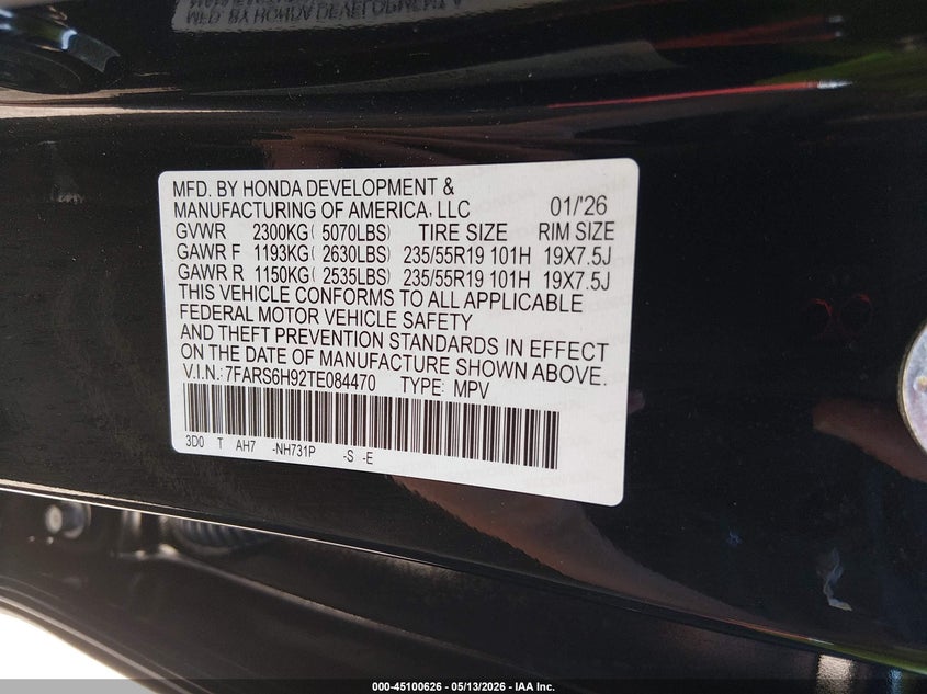 2026 Honda Cr-v VIN 7FARS6H92TE084470 IAAI salvage auction — HAIL, Salvage (Kansas), sold $23,050 on 2026-07-31 (photo 9)