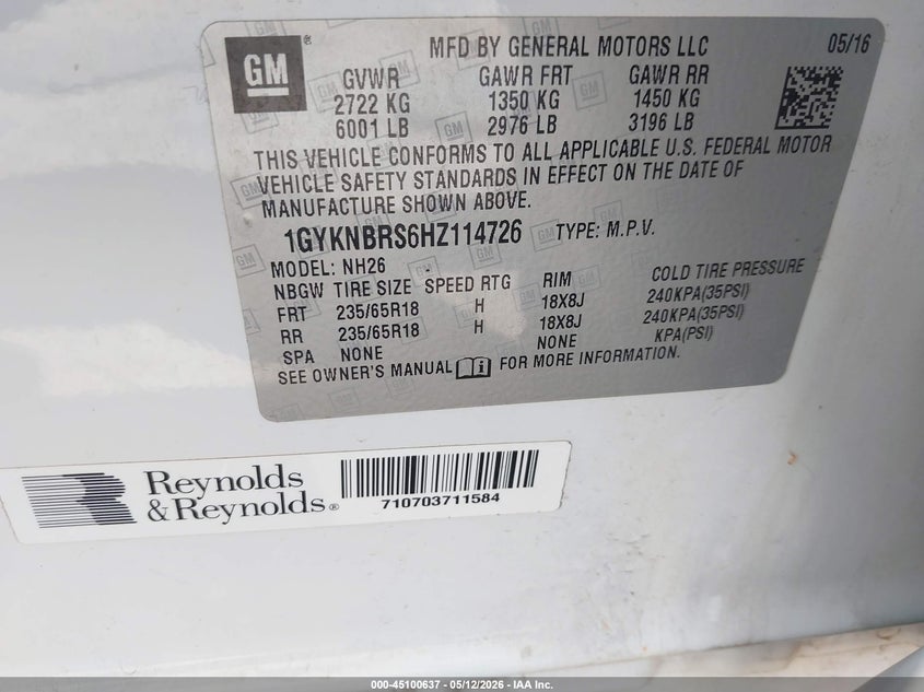 2017 Cadillac Xt5 VIN 1GYKNBRS6HZ114726 IAAI salvage auction — FRONT END, Salvage (Oklahoma), sold $1,450 on 2026-08-25 (photo 9)