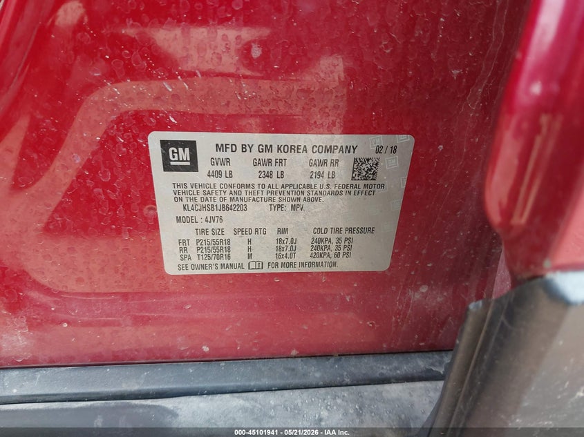 2018 Buick Encore VIN KL4CJHSB1JB642203 IAAI salvage auction — HAIL, Salvage (Iowa), sold $2,750 on 2026-07-20 (photo 9)