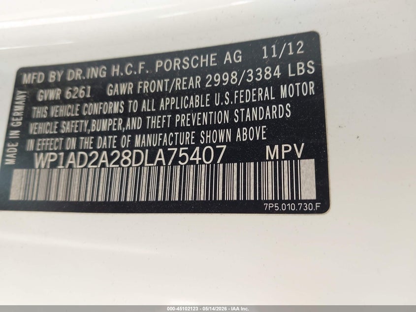 2013 Porsche Cayenne VIN WP1AD2A28DLA75407 IAAI salvage auction — LEFT SIDE, Salvage (California), sold $8,200 on 2026-07-20 (photo 9)