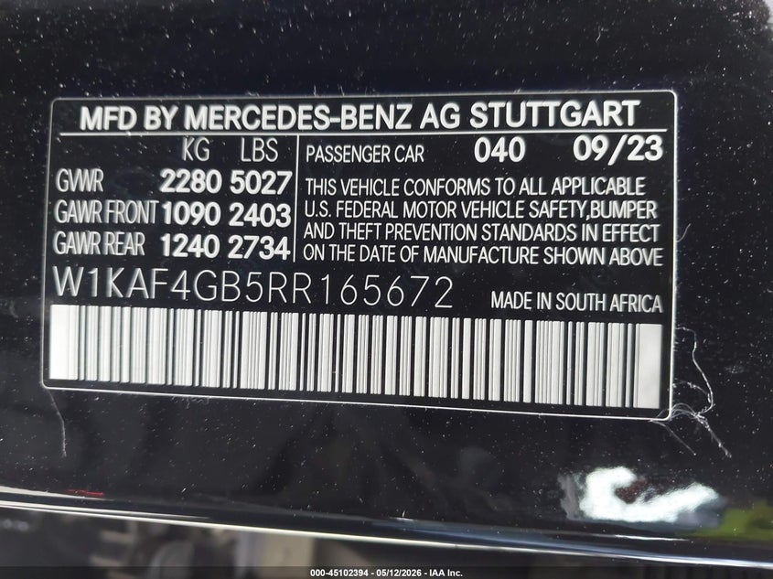 2024 Mercedes-benz C-klasse VIN W1KAF4GB5RR165672 IAAI salvage auction — FRONT END, Salvage (California), sold $16,500 on 2026-07-22 (photo 9)