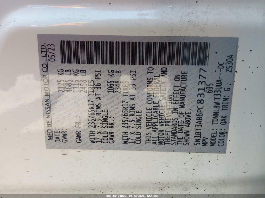 2023 Nissan Rogue VIN 5N1BT3AB6PC831377 IAAI salvage auction — FRONT END, Salvage (Mississippi), sold $4,150 on 2026-07-19 (photo 9)