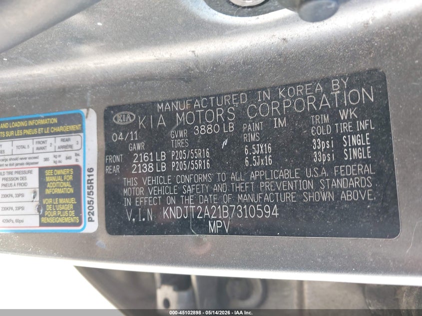 2011 Kia Soul VIN KNDJT2A21B7310594 IAAI salvage auction — FRONT END, Salvage (Ohio), sold $350 on 2026-07-28 (photo 9)
