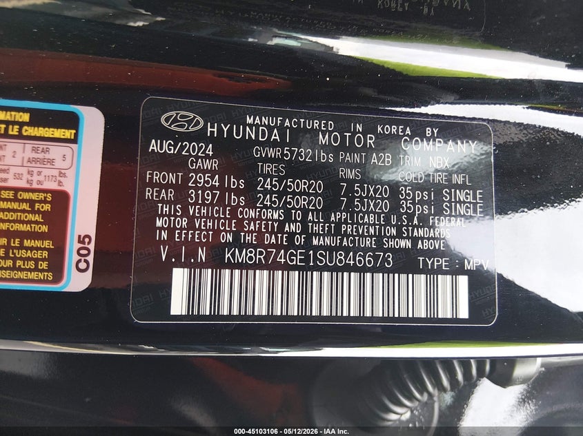 2025 Hyundai Palisade VIN KM8R74GE1SU846673 IAAI salvage auction — LEFT FRONT, Rebuildable (Florida), sold $18,600 on 2026-07-23 (photo 9)