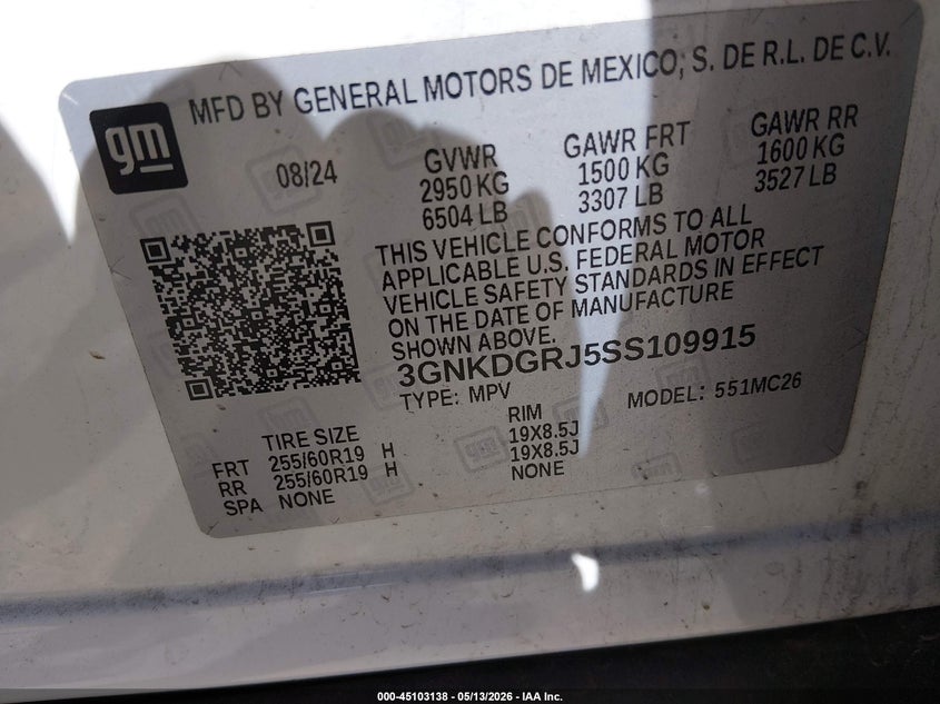 2025 Chevrolet Blazer ev VIN 3GNKDGRJ5SS109915 IAAI salvage auction — LEFT FRONT, Salvage Title, sold $8,200 on 2026-07-28 (photo 9)