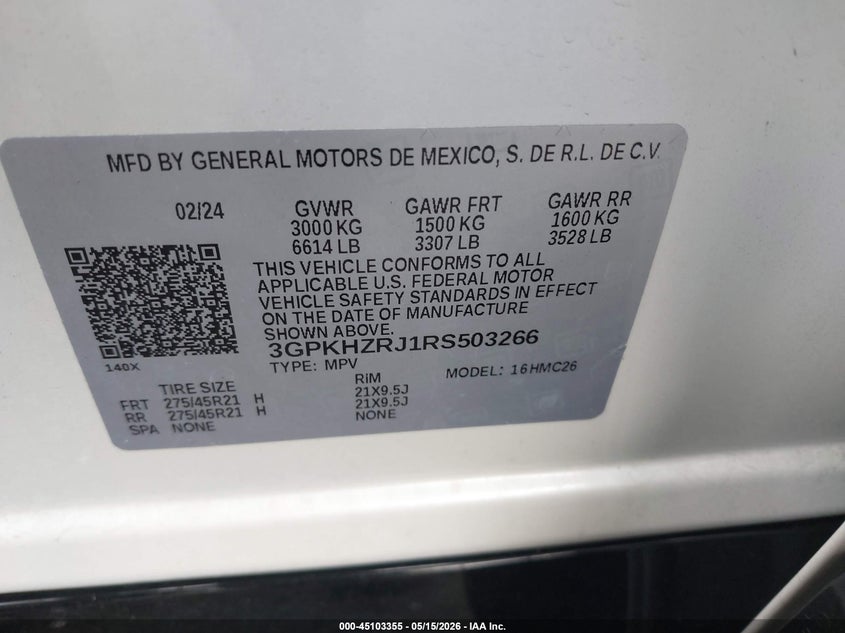 2024 Honda Prologue VIN 3GPKHZRJ1RS503266 IAAI salvage auction — ELECTRICAL, Salvage Certificate (California), sold $12,300 on 2026-07-24 (photo 9)