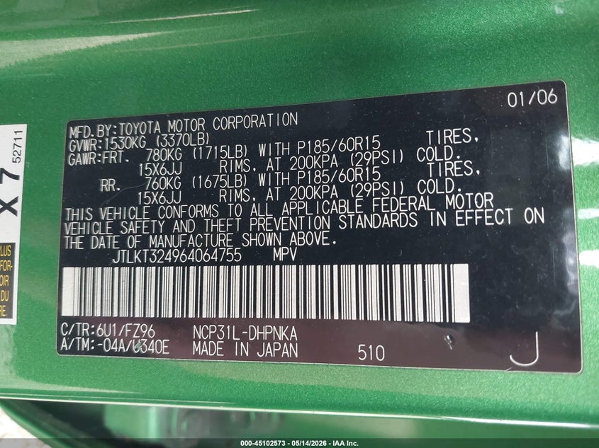 2006 Scion Xb VIN JTLKT324964064755 IAAI salvage auction — NORMAL WEAR, Lien Papers (Oregon), sold $2,325 on 2026-07-20 (photo 9)