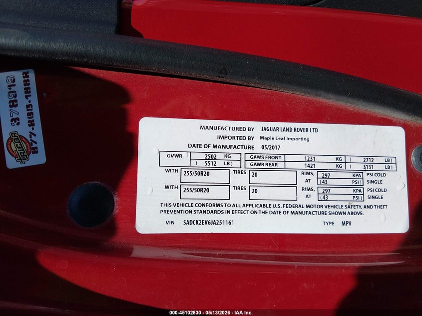 2018 Jaguar F-pace VIN SADCK2EV6JA251161 IAAI salvage auction — RIGHT REAR, Salvage (Ohio), sold $5,725 on 2026-07-14 (photo 9)