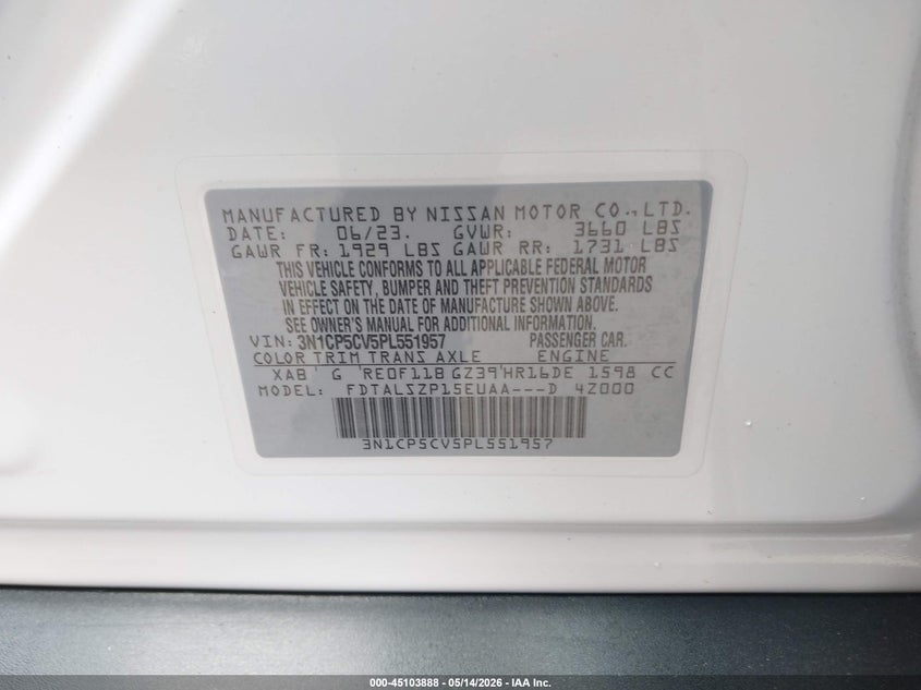2023 Nissan Kicks VIN 3N1CP5CV5PL551957 IAAI salvage auction — REAR END, Salvage (California), sold $3,975 on 2026-07-09 (photo 9)