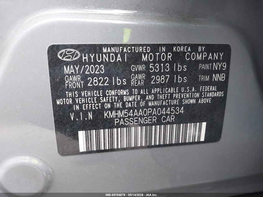 2023 Hyundai Ioniq 6 VIN KMHM54AA0PA044534 IAAI salvage auction — LEFT FRONT, Salvage Title, sold $4,250 on 2026-07-11 (photo 9)