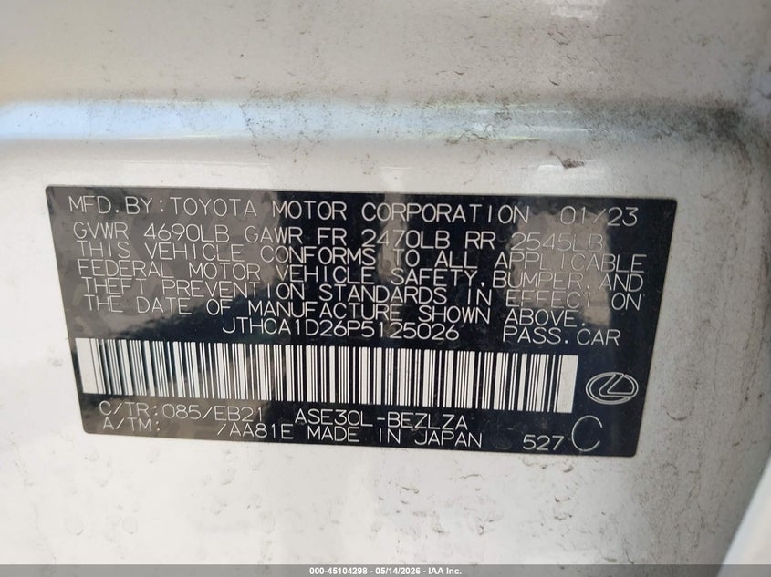 2023 Lexus Is VIN JTHCA1D26P5125026 IAAI salvage auction — RIGHT SIDE, Salvage (Texas), sold $12,600 on 2026-07-07 (photo 9)