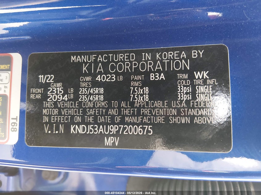 2023 Kia Soul VIN KNDJ53AU9P7200675 IAAI salvage auction — RIGHT SIDE, Salvage (California), sold $2,875 on 2026-07-20 (photo 9)