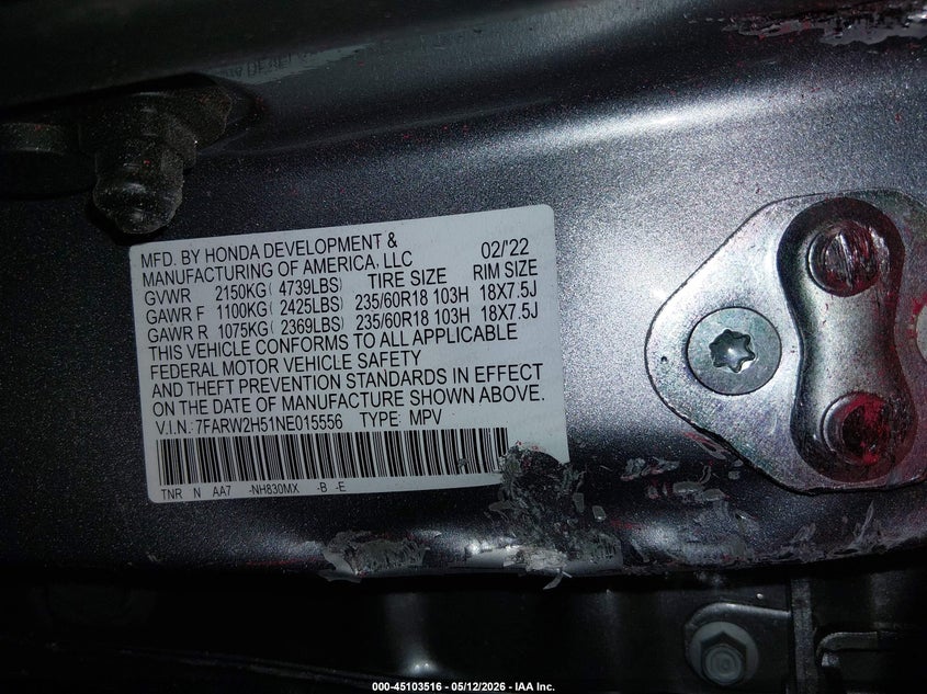 2022 Honda Cr-v VIN 7FARW2H51NE015556 IAAI salvage auction — LEFT SIDE, Salvage (Oregon), sold $8,850 on 2026-07-23 (photo 9)
