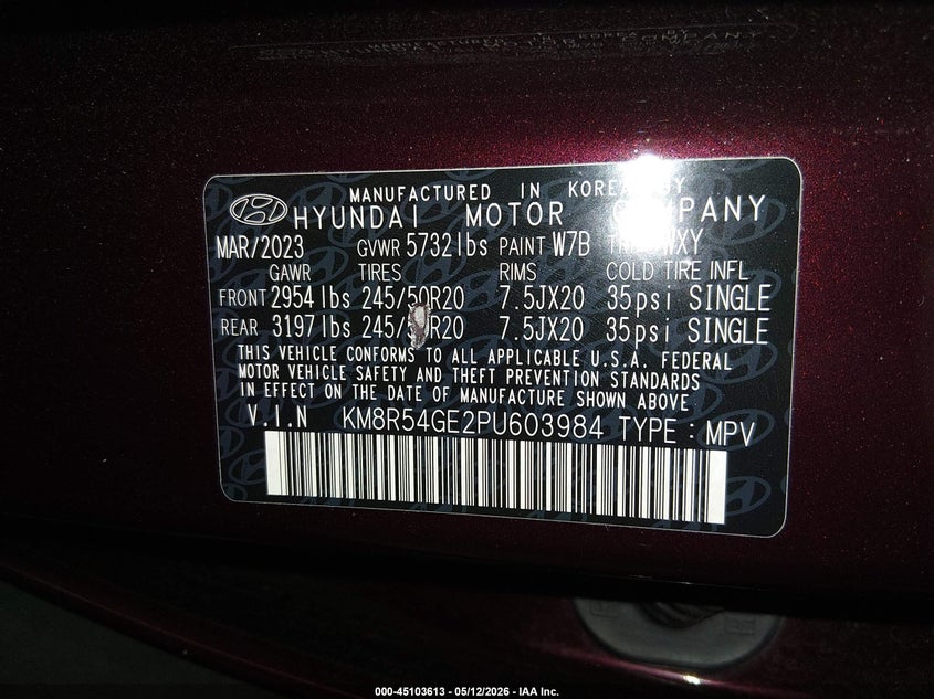 2023 Hyundai Palisade VIN KM8R54GE2PU603984 IAAI salvage auction — SIDE, Salvage (Arizona), sold $9,200 on 2026-07-14 (photo 9)