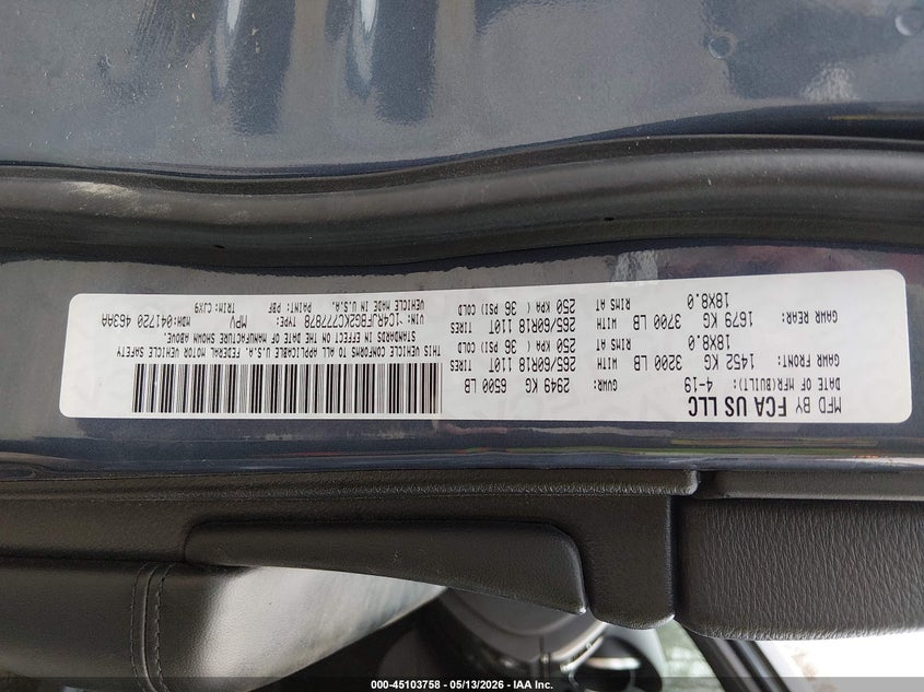 2019 Jeep Grand cherokee VIN 1C4RJFBG2KC777878 IAAI salvage auction — SIDE, Salvage (Maine), sold $4,650 on 2026-08-14 (photo 9)
