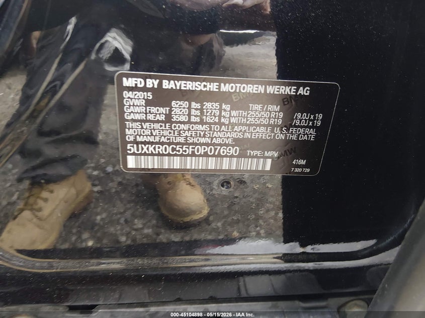 2015 BMW X5 VIN 5UXKR0C55F0P07690 IAAI salvage auction — LEFT SIDE, Salvage (Massachusetts), sold $4,600 on 2026-07-10 (photo 9)