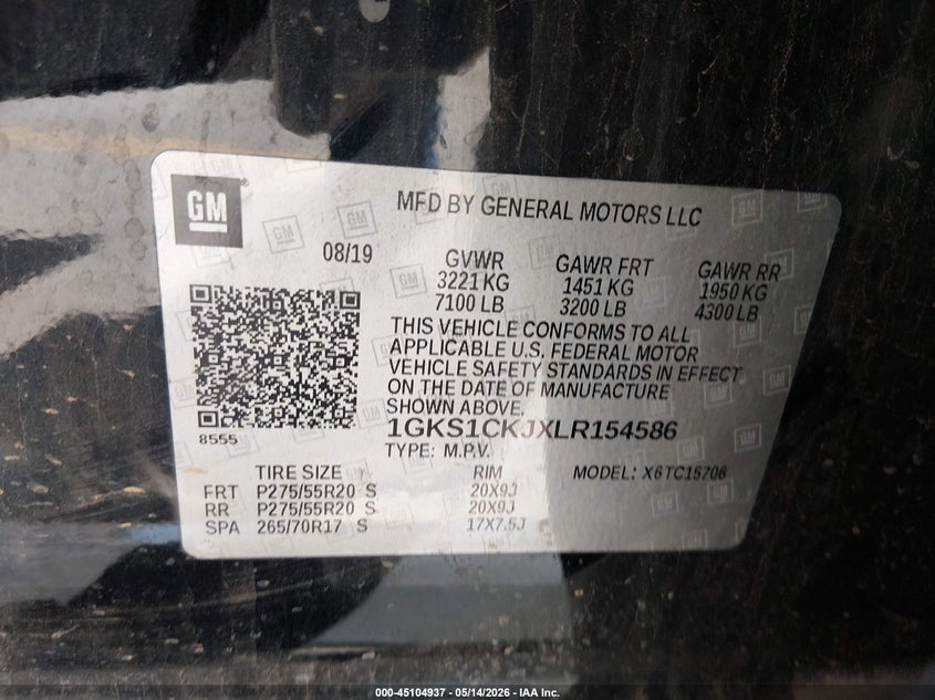 2020 Gmc Yukon VIN 1GKS1CKJXLR154586 IAAI salvage auction — LEFT SIDE, Original (Texas), sold $8,800 on 2026-07-28 (photo 9)