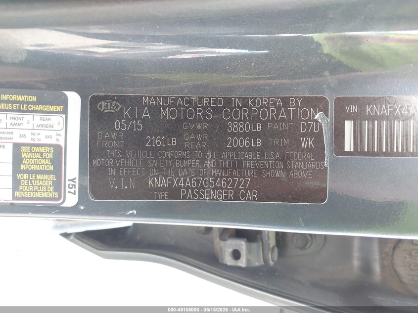 2016 Kia Forte VIN KNAFX4A67G5462727 IAAI salvage auction — RIGHT FRONT, Salvage (Montana), sold $300 on 2026-07-15 (photo 9)