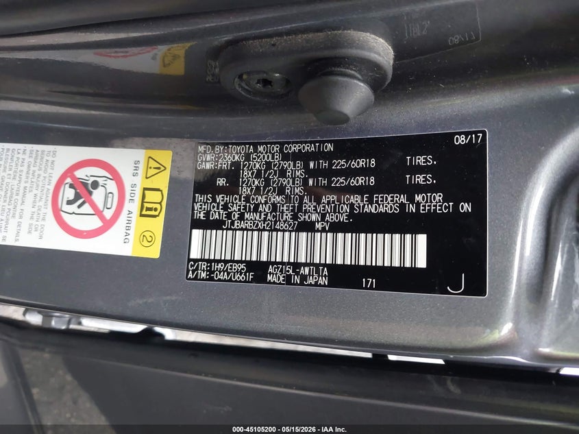 2017 Lexus Nx VIN JTJBARBZXH2148627 IAAI salvage auction — FRONT END, Salvage (Massachusetts), sold $3,200 on 2026-07-31 (photo 9)