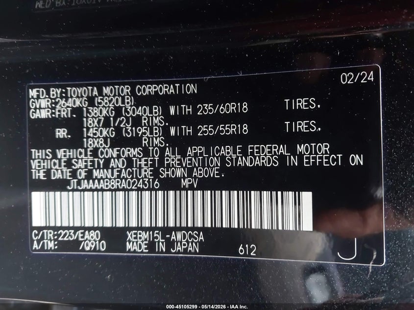 2024 Lexus Rz VIN JTJAAAAB8RA024316 IAAI salvage auction — LEFT FRONT, Salvage (Idaho), sold $15,400 on 2026-07-23 (photo 9)