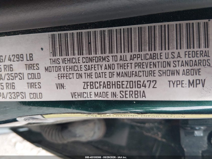 2014 Fiat 500l VIN ZFBCFABH6EZ016472 IAAI salvage auction — UNKNOWN, Salvage (Alabama), sold $225 on 2026-07-20 (photo 9)