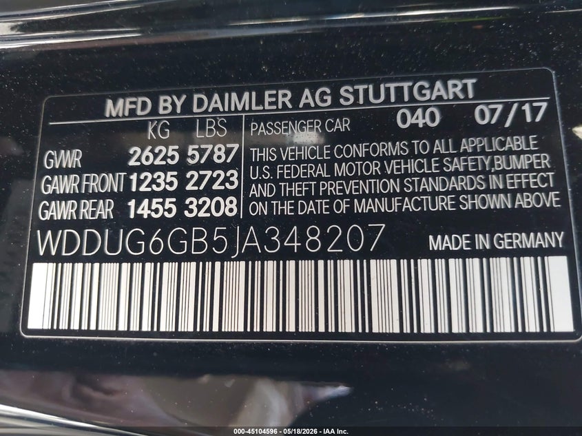 2018 Mercedes-benz S-klasse VIN WDDUG6GB5JA348207 IAAI salvage auction — SIDE, Salvage (California), sold $14,700 on 2026-08-01 (photo 9)
