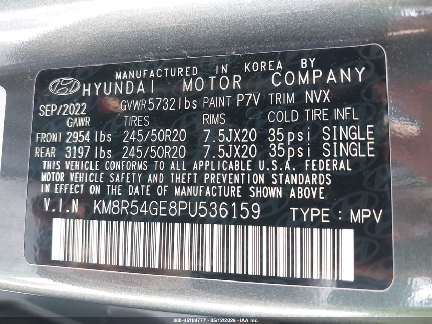 2023 Hyundai Palisade VIN KM8R54GE8PU536159 IAAI salvage auction — SIDE, Original (Texas), sold $10,700 on 2026-07-30 (photo 9)