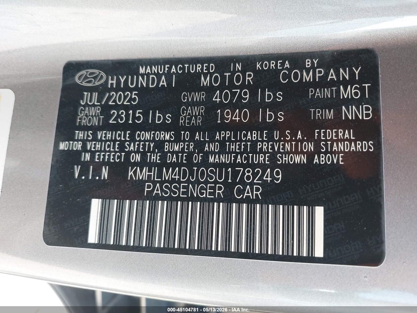 2025 Hyundai Elantra VIN KMHLM4DJ0SU178249 IAAI salvage auction — LEFT SIDE, Salvage (Colorado), sold $7,050 on 2026-07-31 (photo 9)