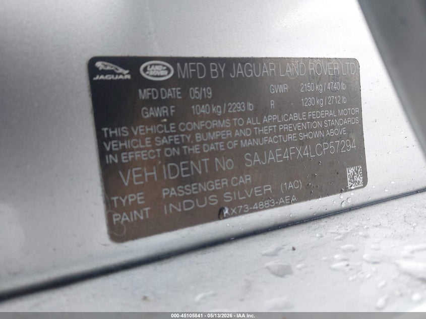 2020 Jaguar Xe VIN SAJAE4FX4LCP57294 IAAI salvage auction — ENGINE BURN, Certificate Of Destruction (Florida), sold $325 on 2026-07-20 (photo 9)