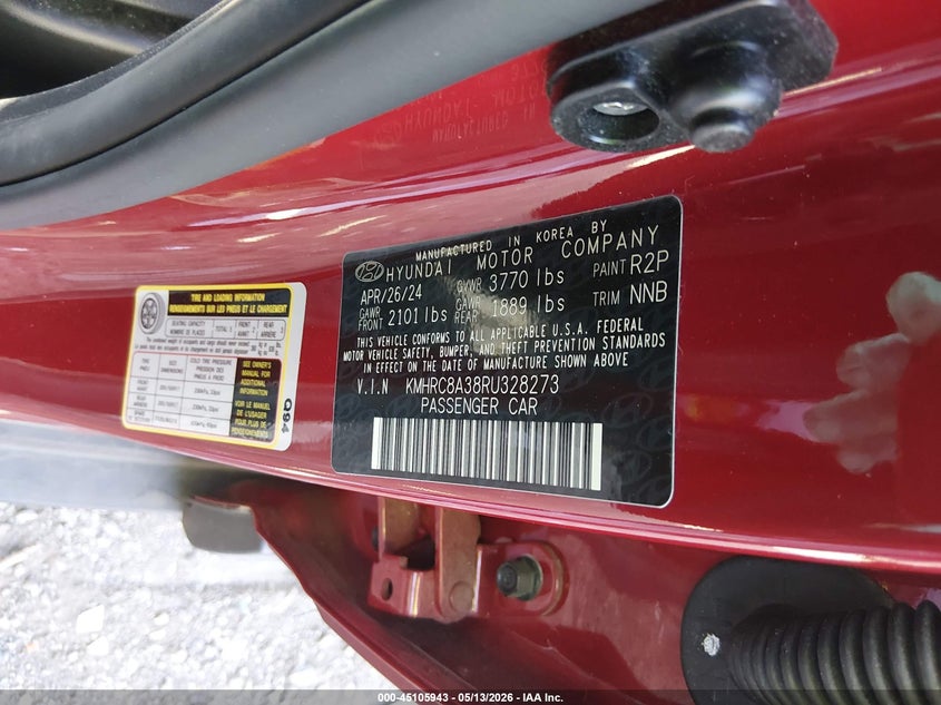 2024 Hyundai Venue VIN KMHRC8A38RU328273 IAAI salvage auction — FRONT END, Salvage (Tennessee), sold $3,200 on 2026-07-16 (photo 9)