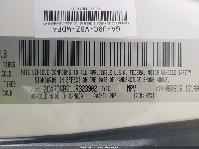 2018 Dodge Grand caravan VIN 2C4RDGBG1JR323902 IAAI salvage auction — NORMAL WEAR, Sf97 (Mississippi), sold $12,725 on 2026-08-13 (photo 9)