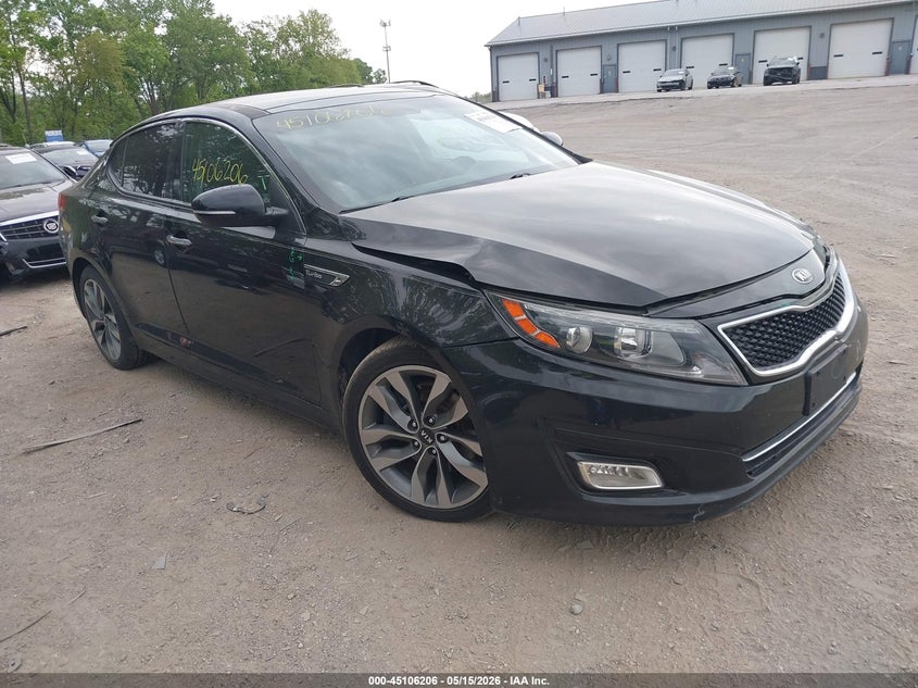 2014 Kia Optima VIN 5XXGR4A67EG295389 IAAI salvage auction — LEFT FRONT, Clear (Indiana), sold $25 on 2026-07-29 (photo 1)