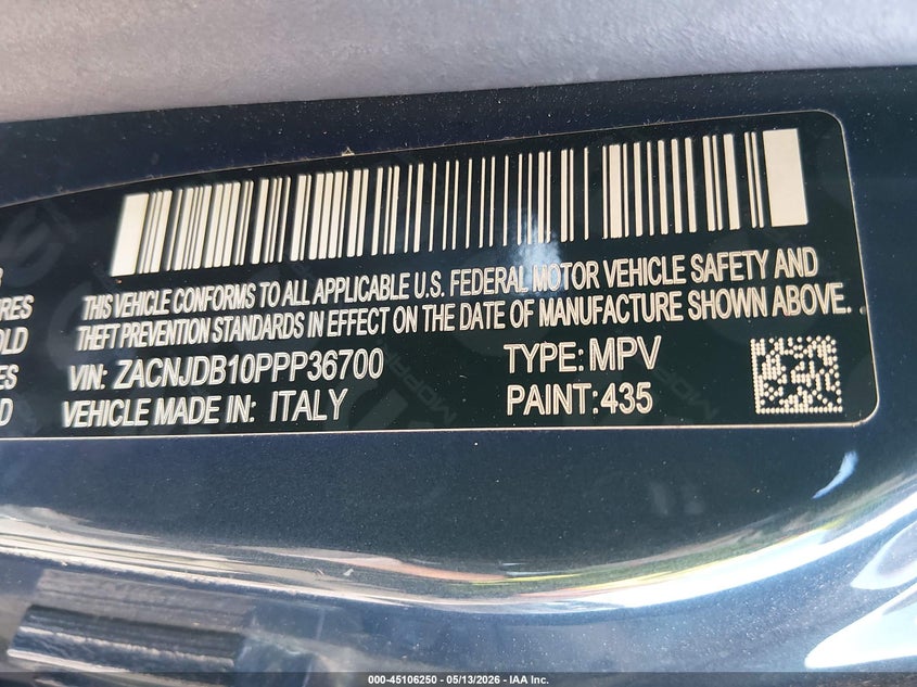 2023 Jeep Renegade VIN ZACNJDB10PPP36700 IAAI salvage auction — FRONT END, Salvage Title, sold $4,125 on 2026-07-22 (photo 9)