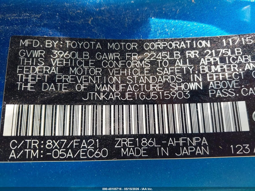 2016 Scion Im VIN JTNKARJE1GJ515903 IAAI salvage auction — REAR END, Salvage (Idaho), sold $1,800 on 2026-07-30 (photo 9)