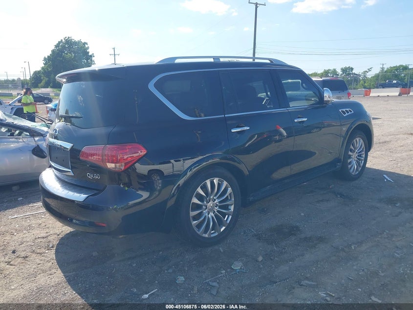 2016 Infiniti Qx80 VIN JN8AZ2NE5G9122213 IAAI salvage auction — EXTERIOR BURN, Clear (Tennessee), sold $2,800 on 2026-07-09 (photo 4)