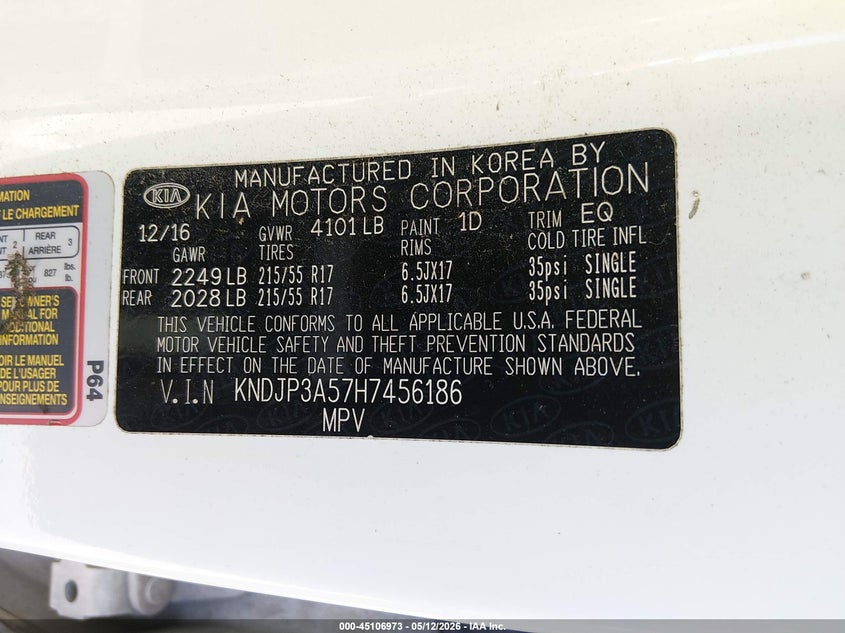 2017 Kia Soul VIN KNDJP3A57H7456186 IAAI salvage auction — FRONT END, Salvage (Tennessee), sold $525 on 2026-07-28 (photo 9)