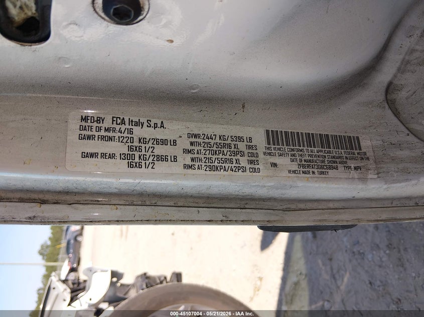 2016 Ram Promaster city VIN ZFBERFAT3G6C68948 IAAI salvage auction — FRONT END, Salvage (Georgia), sold $550 on 2026-07-19 (photo 9)
