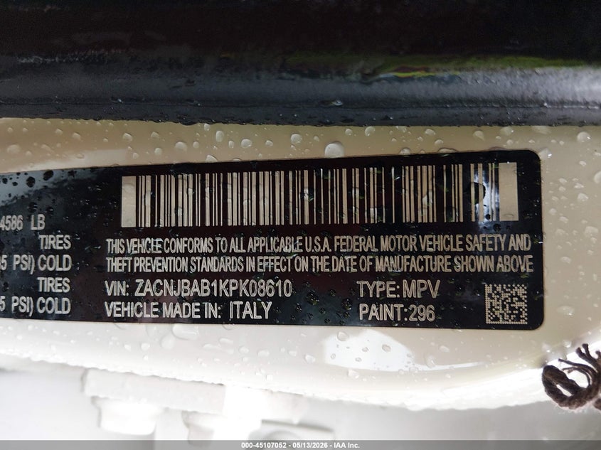 2019 Jeep Renegade VIN ZACNJBAB1KPK08610 IAAI salvage auction — ALL OVER, Salvage (West Virginia), sold $375 on 2026-07-29 (photo 9)