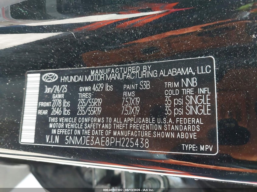 2023 Hyundai Tucson VIN 5NMJE3AE8PH225438 IAAI salvage auction — SIDE, Salvage - Greater Than 75% (Maryland), sold $9,100 on 2026-07-11 (photo 9)
