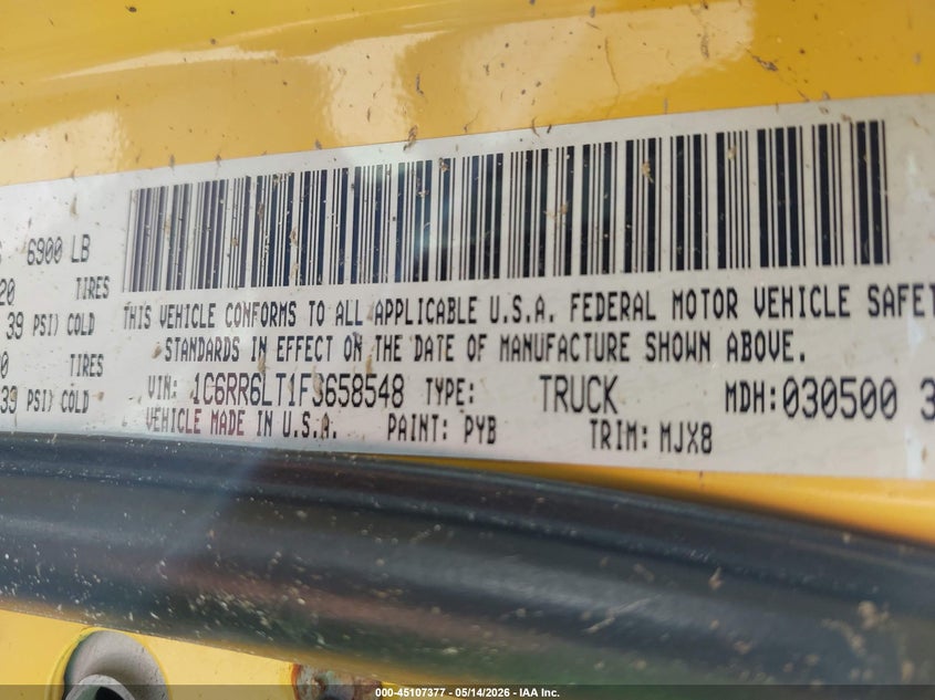 2015 Ram 1500 VIN 1C6RR6LT1FS658548 IAAI salvage auction — FRONT END, Salvage (Mississippi), sold $2,250 on 2026-07-10 (photo 9)