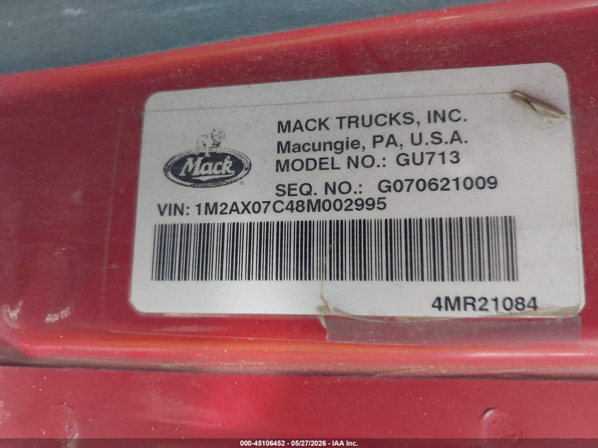 2008 Mack 700 gu700 VIN 1M2AX07C48M002995 IAAI salvage auction — UNDERCARRIAGE, Salvage (North Carolina), sold $15,975 on 2026-08-31 (photo 8)