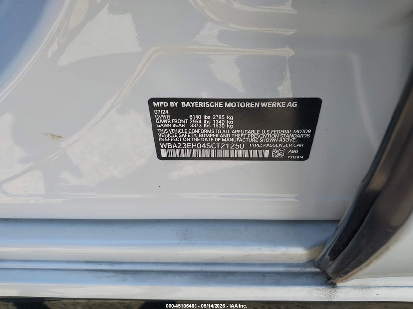 2025 BMW 7 series VIN WBA23EH04SCT21250 IAAI salvage auction — UNDERCARRIAGE, Salvage (Texas), sold $25 on 2026-07-27 (photo 9)