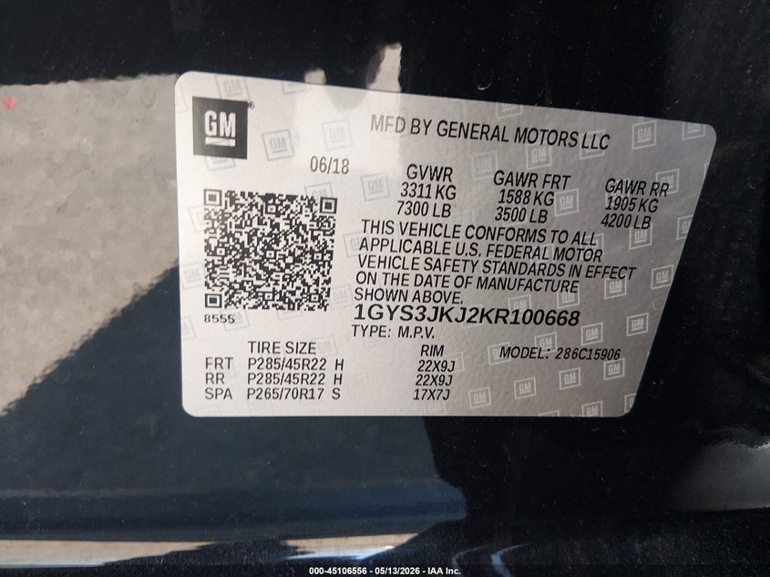 2019 Cadillac Escalade VIN 1GYS3JKJ2KR100668 IAAI salvage auction — FRONT END, Salvage (Mississippi), sold $5,700 on 2026-09-03 (photo 9)