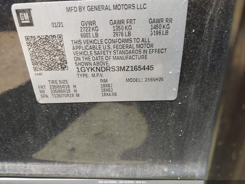 2021 Cadillac Xt5 VIN 1GYKNDRS3MZ165445 IAAI salvage auction — REAR END, Salvage (North Carolina), sold $5,200 on 2026-07-09 (photo 9)