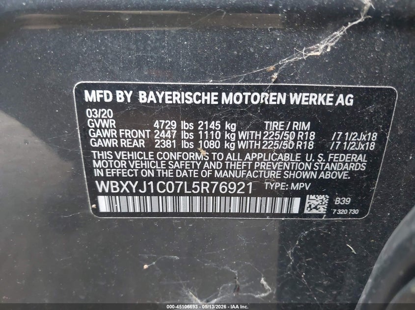 2020 BMW X2 VIN WBXYJ1C07L5R76921 IAAI salvage auction — RIGHT SIDE, Clear (Michigan), sold $8,450 on 2026-07-09 (photo 9)