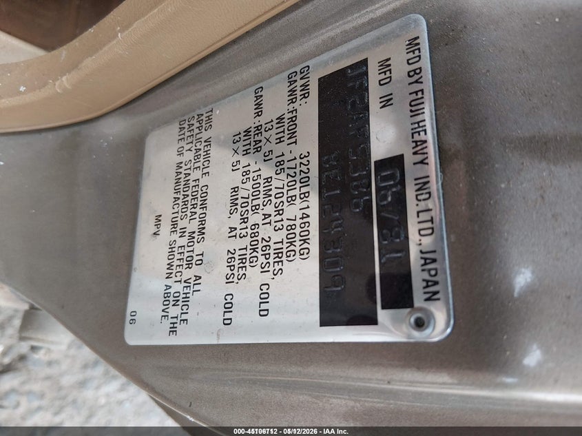 1981 Subaru Gl VIN JF2AF53B6BE124309 IAAI salvage auction — ALL OVER, Salvage (Idaho), sold $100 on 2026-07-14 (photo 9)