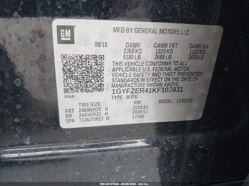 2019 Cadillac Xt4 VIN 1GYFZER41KF103831 IAAI salvage auction — HAIL, Clear (Missouri), sold $6,750 on 2026-07-17 (photo 9)